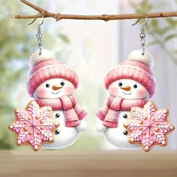 NEW Acrylic Snowflake and Snowman Dangle Earrings - Picture 3 of 7